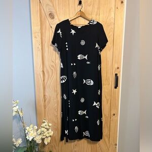 Vintage Black and White Fish Print Dress